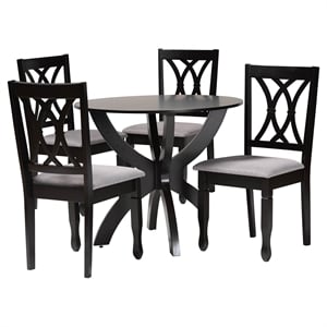 Baxton Studio April Grey Fabric and Dark Brown Finished Wood 5-Piece Dining Set