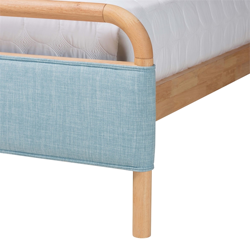 Baxton Studio Mateo Baby Blue Fabric and Natural Wood Queen Size Platform Bed