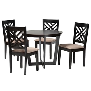 Baxton Studio Alena Sand Fabric and Dark Brown Wood 5-Piece Dining Set