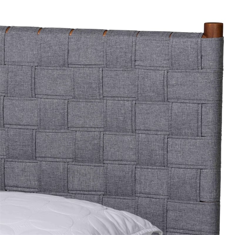 Baxton Studio Estela Gray Woven Fabric and Brown Wood Queen Size Platform Bed