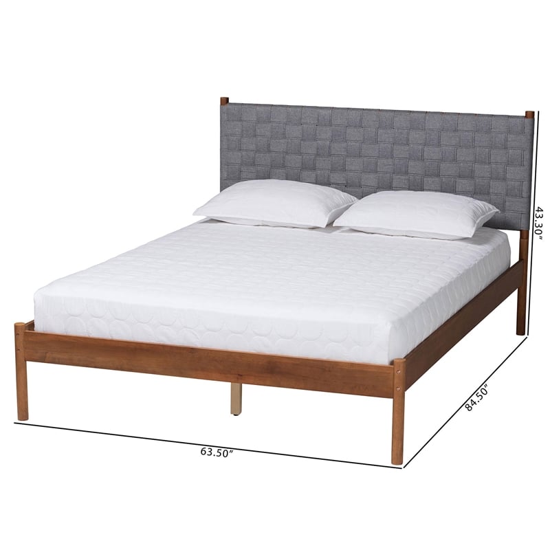 Baxton Studio Estela Gray Woven Fabric and Brown Wood Queen Size Platform Bed