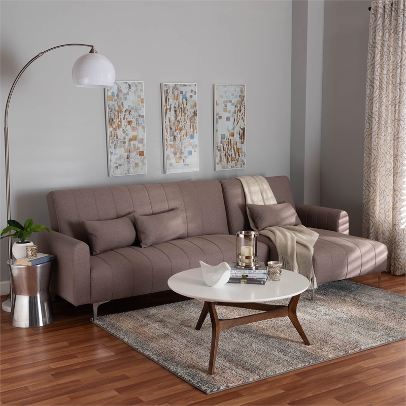 Baxton Studio Lanoma Clay Fabric Upholstered Convertible Sleeper Sofa