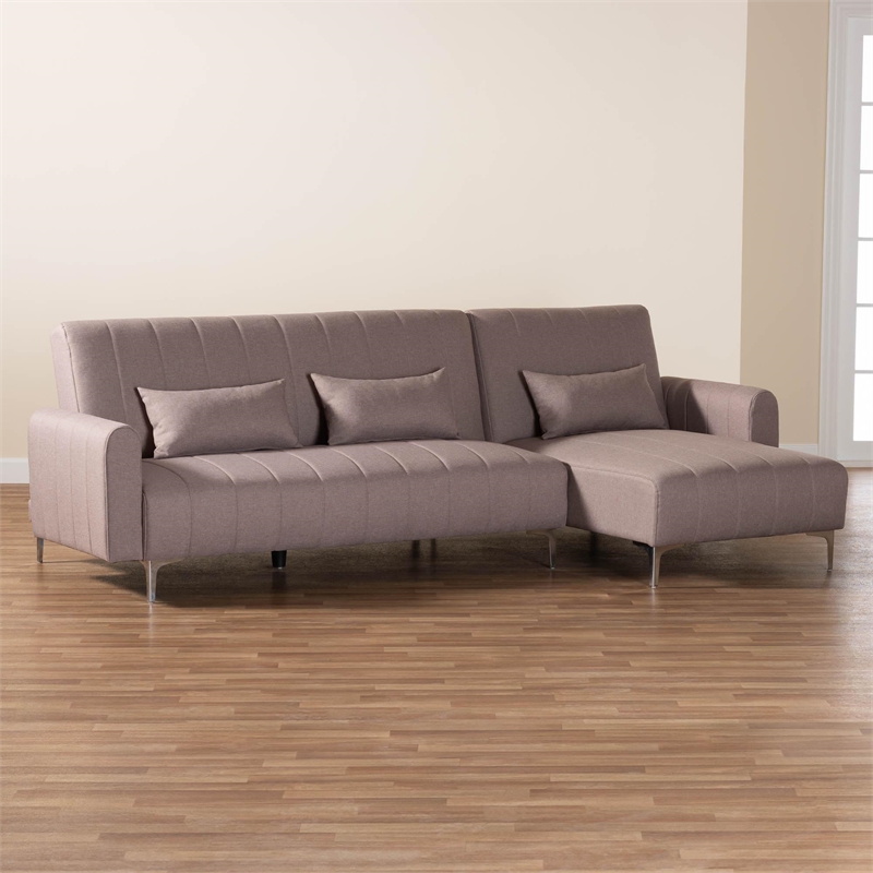 Baxton Studio Lanoma Clay Fabric Upholstered Convertible Sleeper Sofa