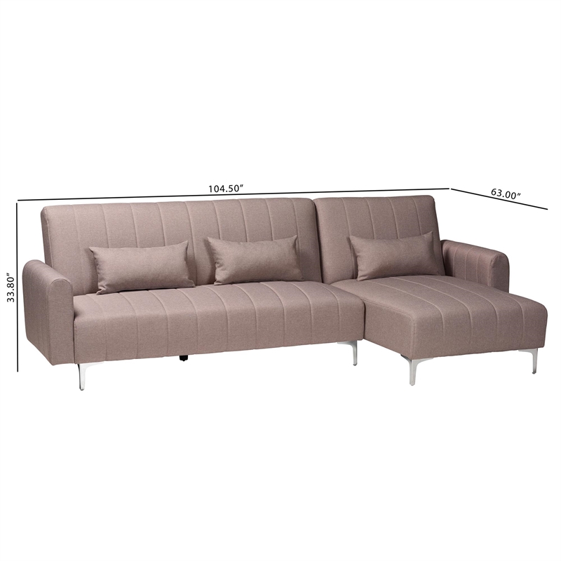 Baxton Studio Lanoma Clay Fabric Upholstered Convertible Sleeper Sofa
