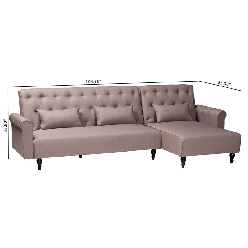 Baxton Studio Chesterfield Clay Fabric Upholstered Convertible Sleeper Sofa