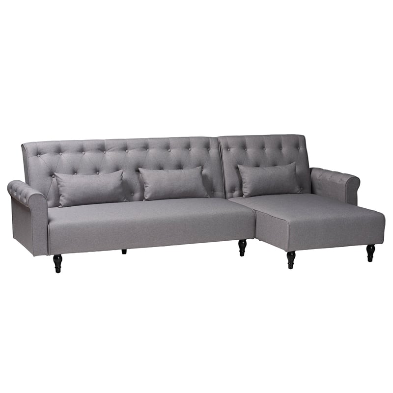 Baxton Studio Chesterfield Slate Gray Fabric Upholstered Convertible Sofa