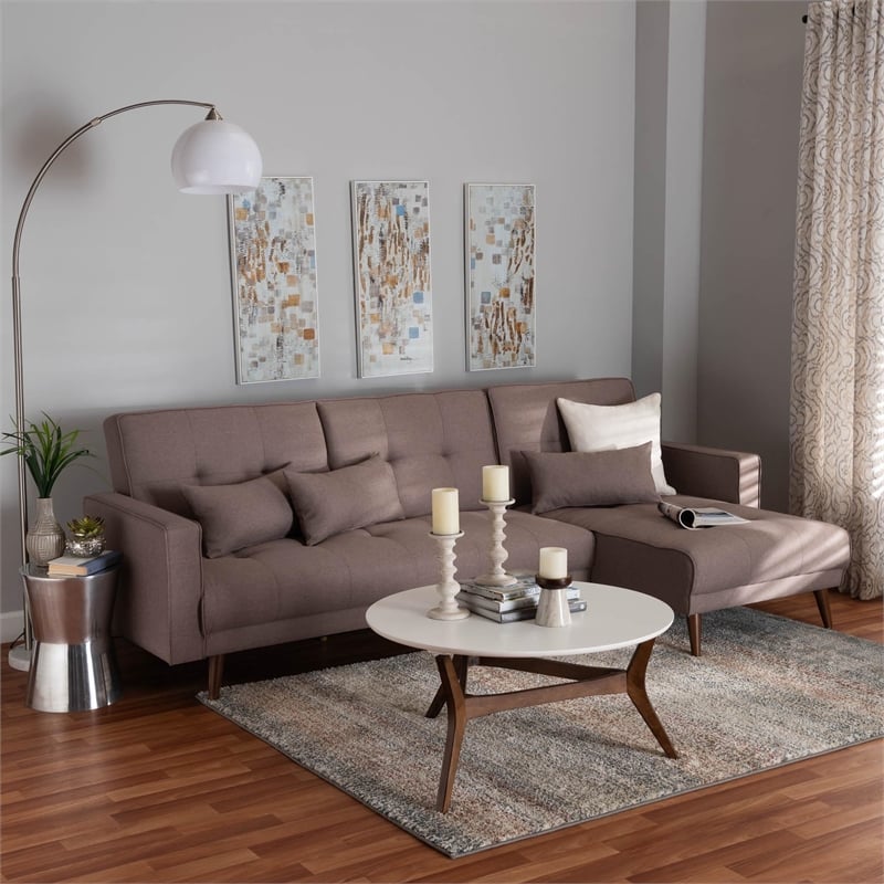 Baxton Studio Claire Clay Fabric Upholstered Convertible Sleeper Sofa