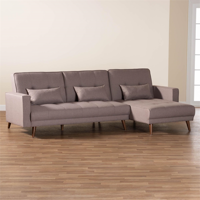 Baxton Studio Claire Clay Fabric Upholstered Convertible Sleeper Sofa