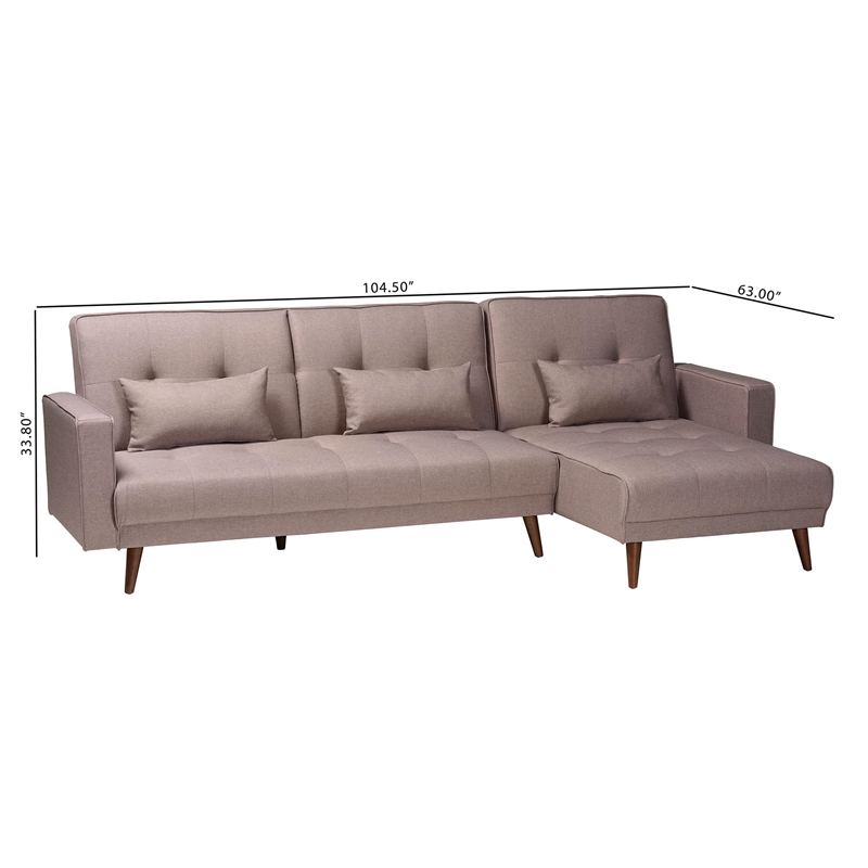 Baxton Studio Claire Clay Fabric Upholstered Convertible Sleeper Sofa
