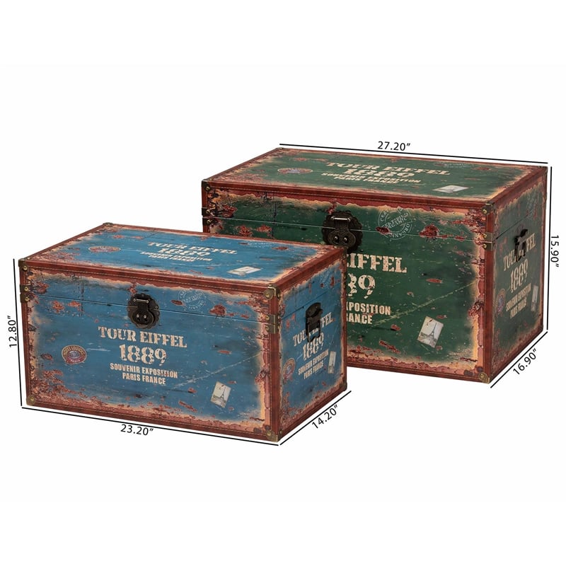 Baxton Studio Sabeen Parisian Faux Leather and Wood 2-Piece Storage Trunk Set