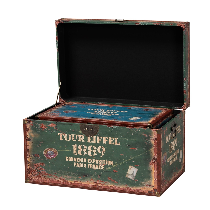 Baxton Studio Sabeen Parisian Faux Leather and Wood 2-Piece Storage Trunk Set