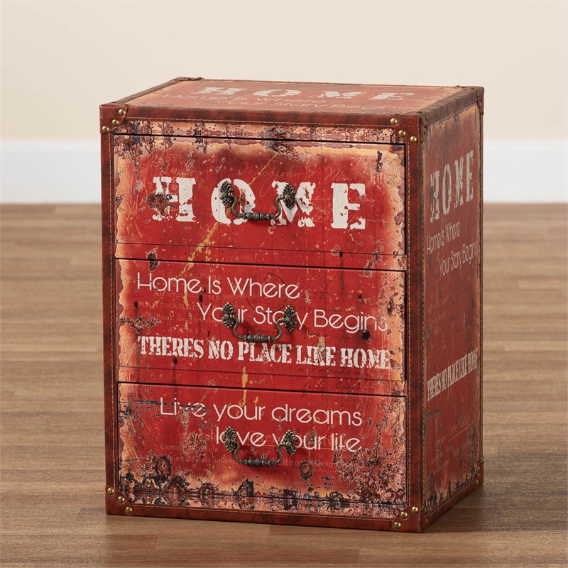 Baxton Studio Lorand Vintage Faux Leather and Wood 3-Drawer Storage Trunk