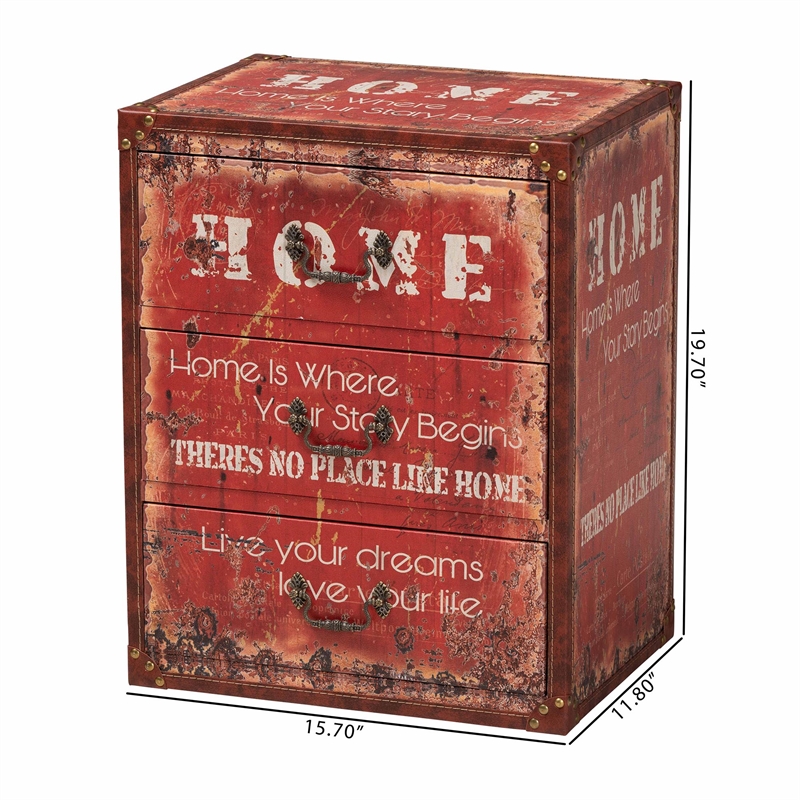 Baxton Studio Lorand Vintage Faux Leather and Wood 3-Drawer Storage Trunk