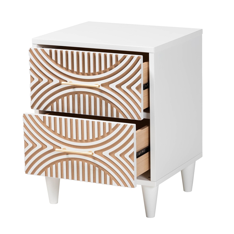 Baxton Studio Louetta Coastal White Caved Contrasting 2-Drawer Nightstand