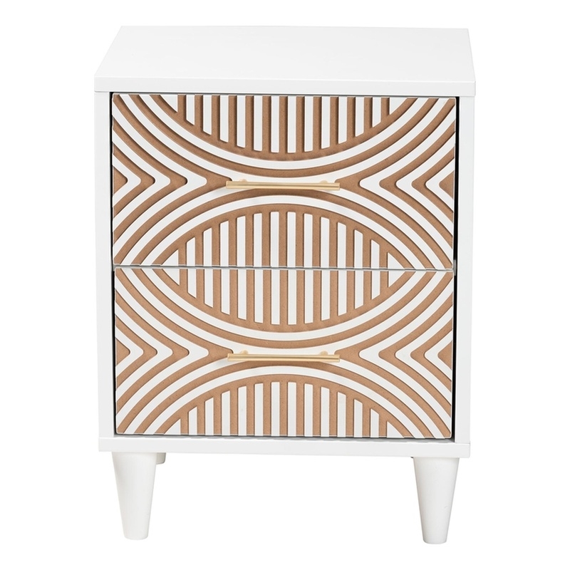 Baxton Studio Louetta Coastal White Caved Contrasting 2-Drawer Nightstand
