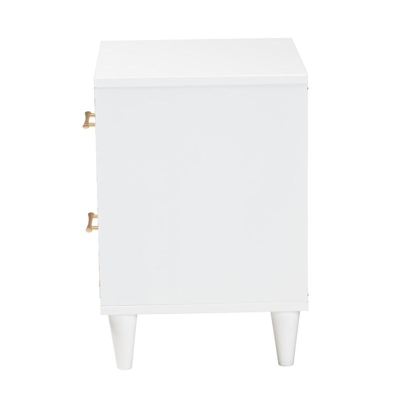 Baxton Studio Louetta Coastal White Caved Contrasting 2-Drawer Nightstand