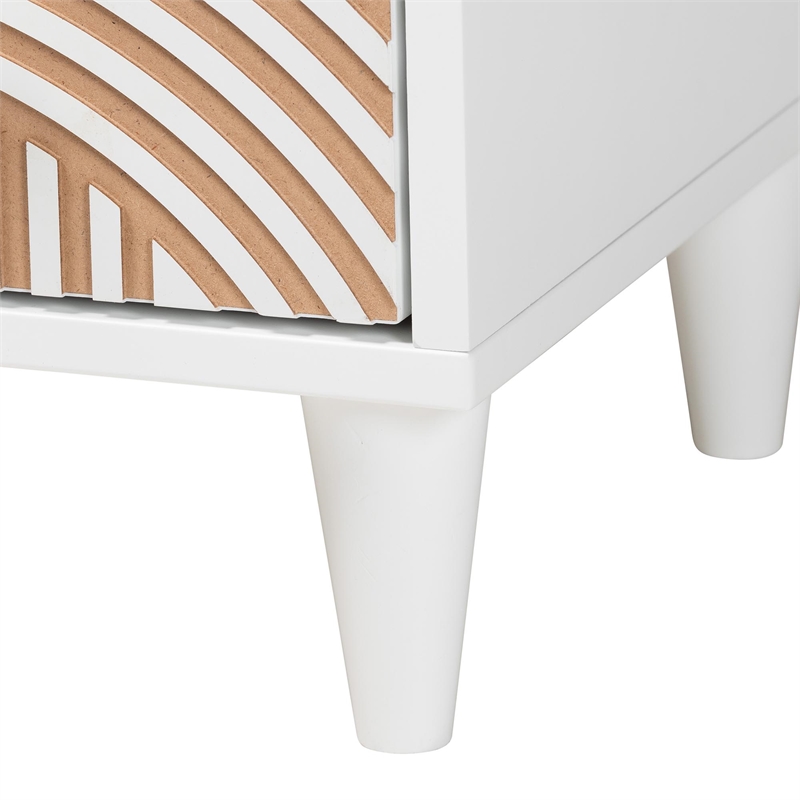 Baxton Studio Louetta Coastal White Caved Contrasting 2-Drawer Nightstand