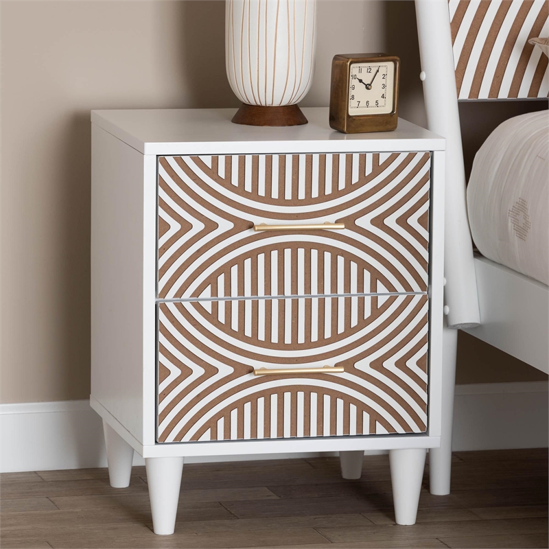 Baxton Studio Louetta Coastal White Caved Contrasting 2-Drawer Nightstand