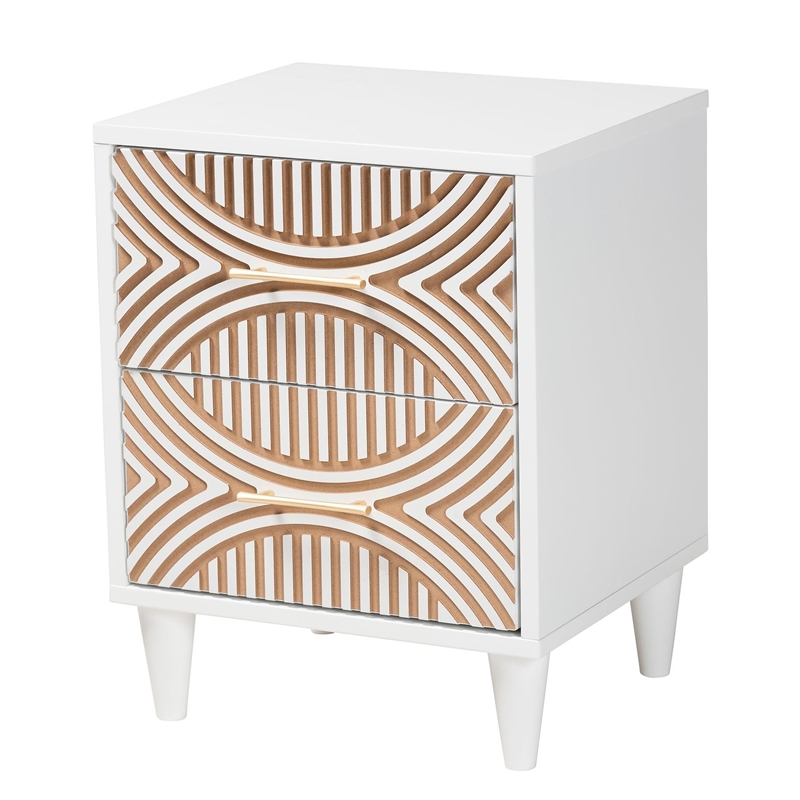Baxton Studio Louetta Coastal White Caved Contrasting 2-Drawer Nightstand