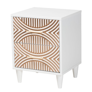 Baxton Studio Louetta Coastal White Caved Contrasting 2-Drawer Nightstand