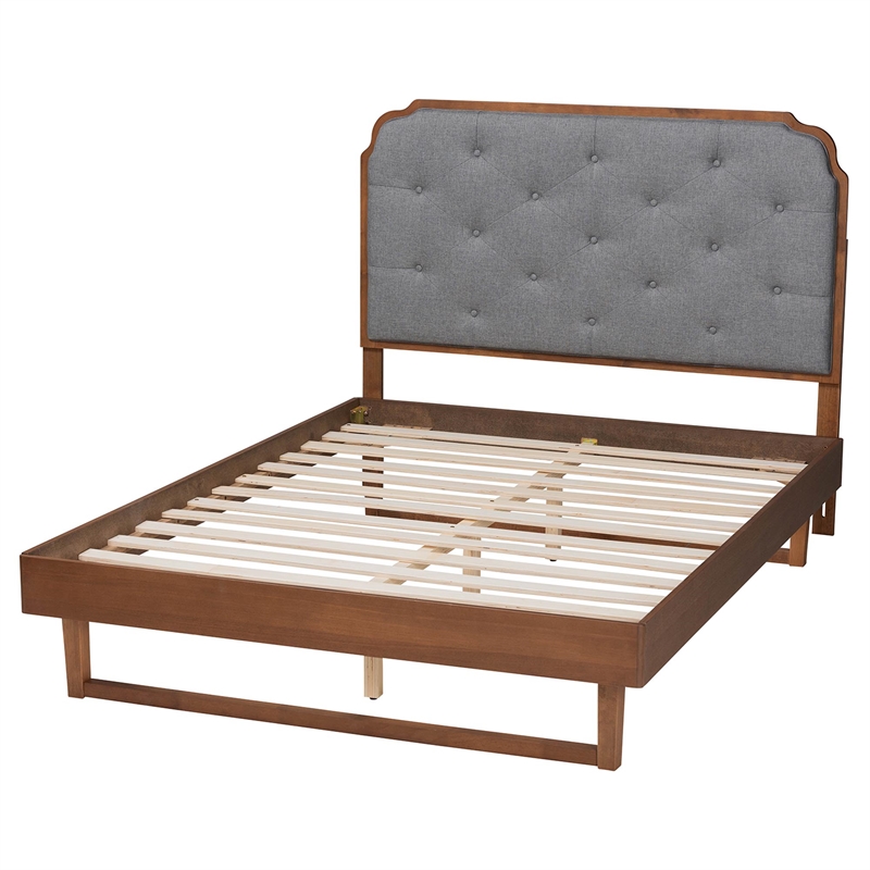 Baxton Studio Roald Gray Fabric and Walnut Brown Wood King Size Platform Bed