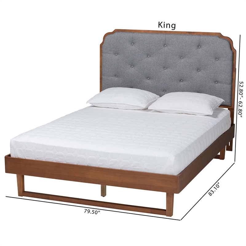 Baxton Studio Roald Gray Fabric and Walnut Brown Wood King Size Platform Bed