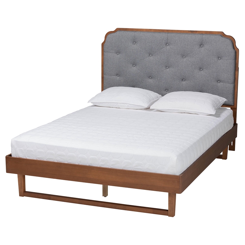 Baxton Studio Roald Gray Fabric and Walnut Brown Wood King Size Platform Bed