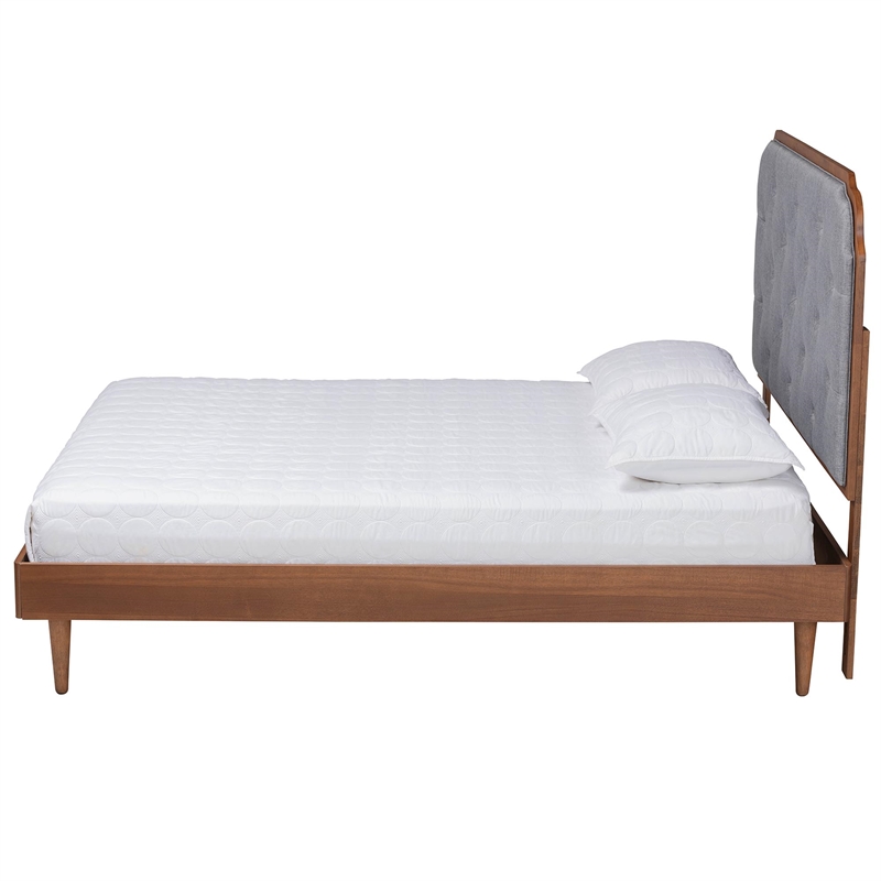 Baxton Studio Garron Gray Fabric and Walnut Brown Wood King Size Platform Bed
