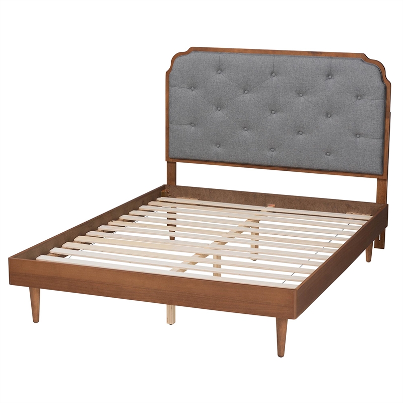 Baxton Studio Garron Gray Fabric and Walnut Brown Wood King Size Platform Bed