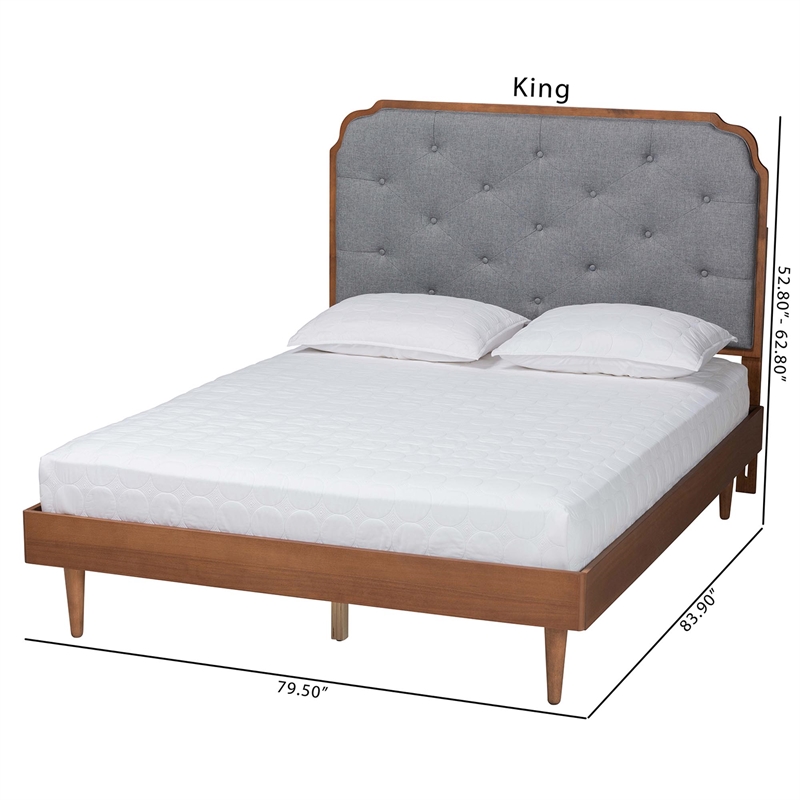 Baxton Studio Garron Gray Fabric and Walnut Brown Wood King Size Platform Bed