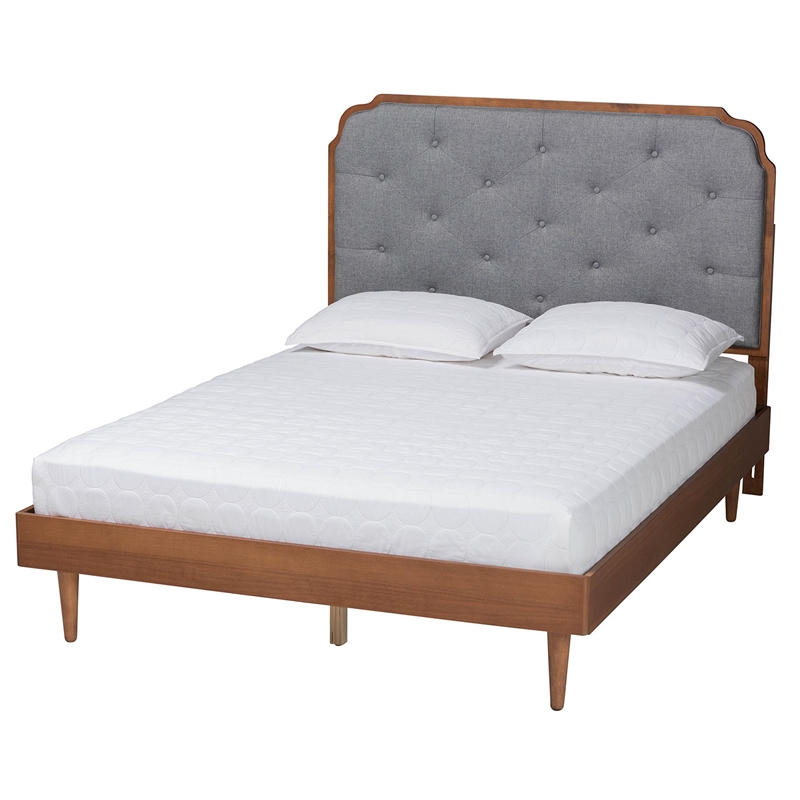 Baxton Studio Garron Gray Fabric and Walnut Brown Wood King Size Platform Bed