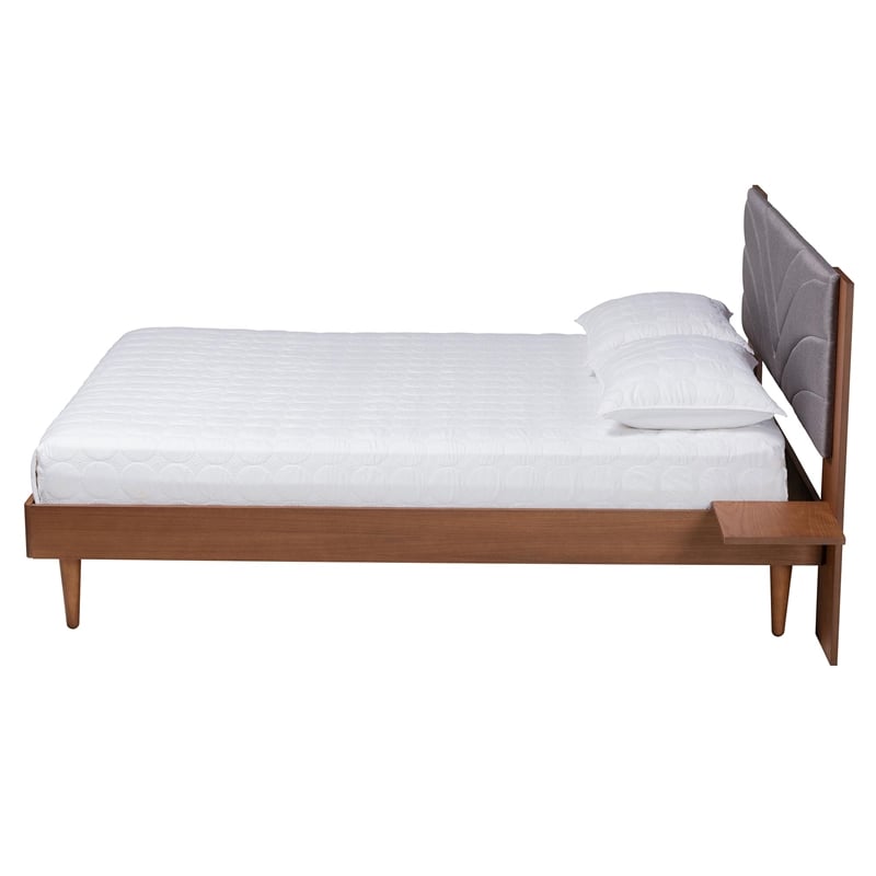 Baxton Studio Hemera Gray Fabric Brown Wood Queen Size Platform Bed With Table