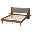 Baxton Studio Hemera Gray Fabric Brown Wood Queen Size Platform Bed With Table