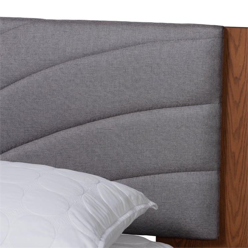 Baxton Studio Hemera Gray Fabric Brown Wood Queen Size Platform Bed With Table