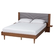 Baxton Studio Hemera Gray Fabric Brown Wood King Size Platform Bed With Table