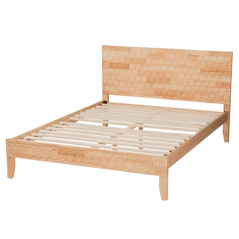 Baxton Studio Hosea Japandi Carved Honeycomb Natural King Size Platform Bed
