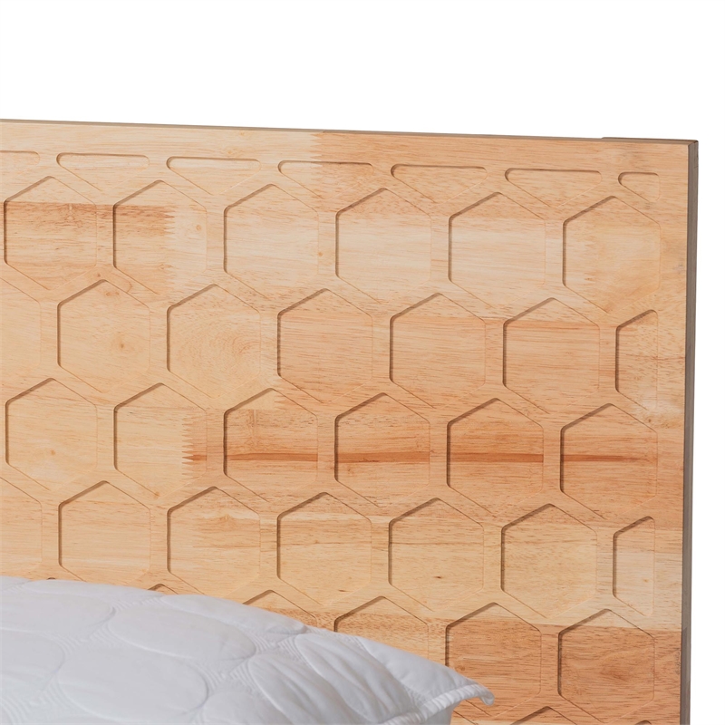 Baxton Studio Hosea Japandi Carved Honeycomb Natural King Size Platform Bed