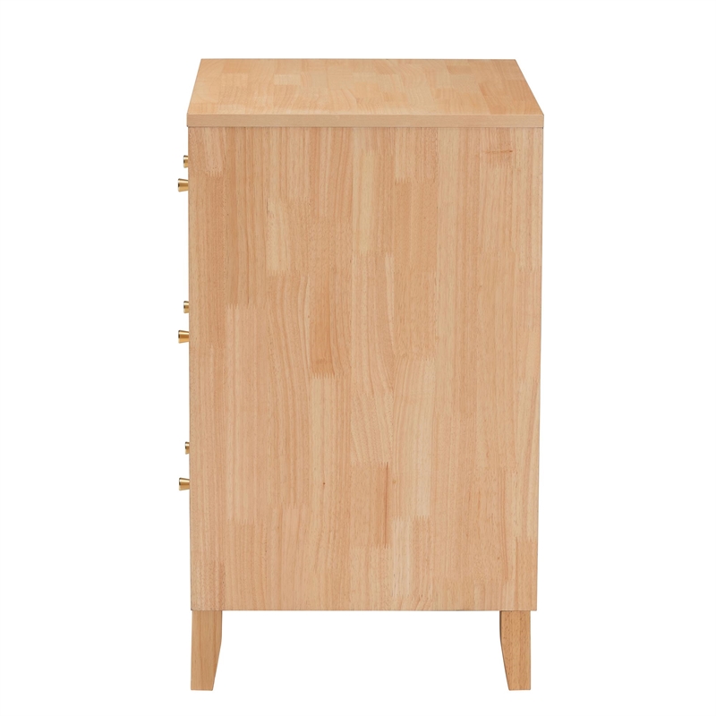 Baxton Studio Hosea Japandi Carved Honeycomb Natural 3-Drawer Chest