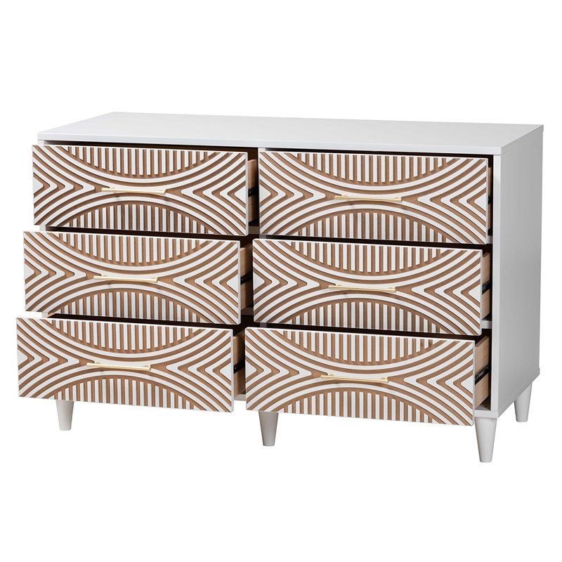 Baxton Studio Louetta White Carved Contrasting 6 Drawer Dresser