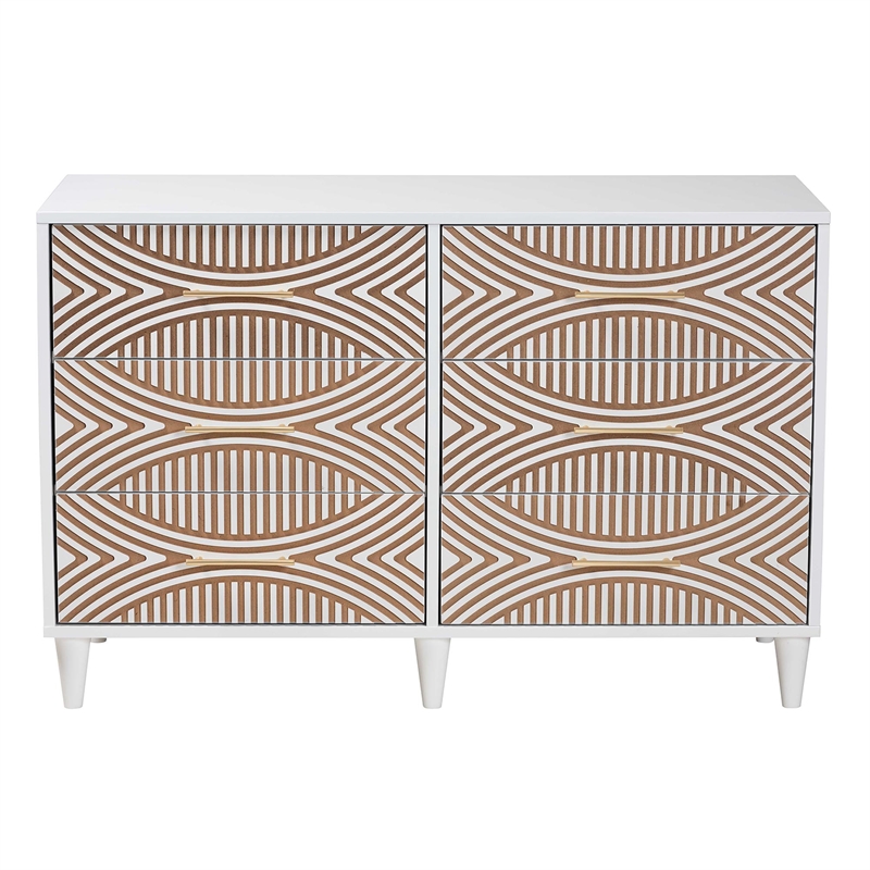 Baxton Studio Louetta White Carved Contrasting 6 Drawer Dresser