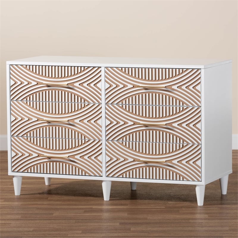 Baxton Studio Louetta White Carved Contrasting 6 Drawer Dresser