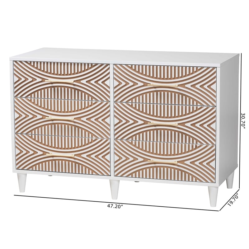 Baxton Studio Louetta White Carved Contrasting 6 Drawer Dresser