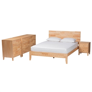 Baxton Studio Hosea Carved Honeycomb Natural King Size 4-Piece Bedroom Set