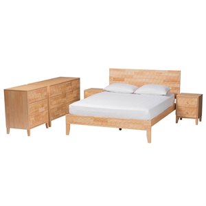 Baxton Studio Hosea Carved Honeycomb Natural King Size 5-Piece Bedroom Set