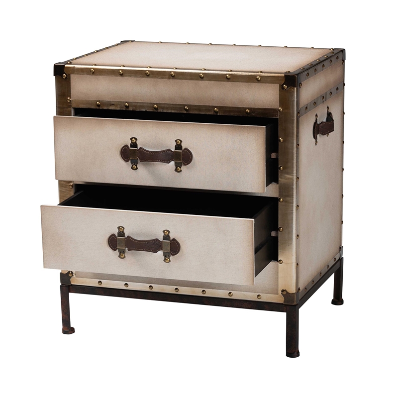 Baxton Studio Laura Vintage White Canvas 2-Drawer End Table Trunk