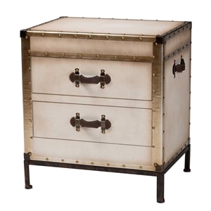 Baxton Studio Laura Vintage White Canvas 2-Drawer End Table Trunk