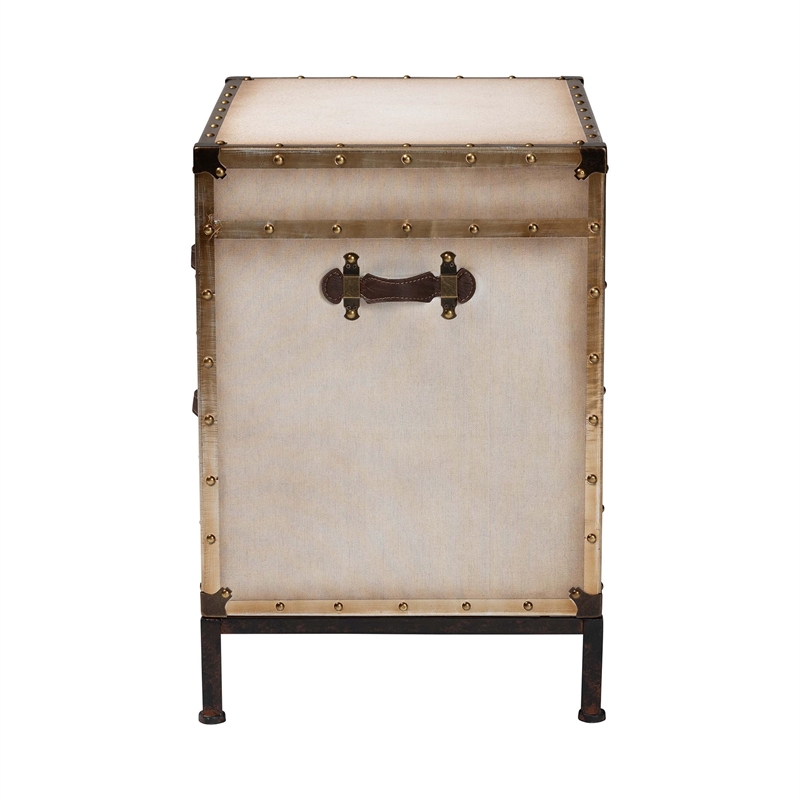 Baxton Studio Laura Vintage White Canvas 2-Drawer End Table Trunk