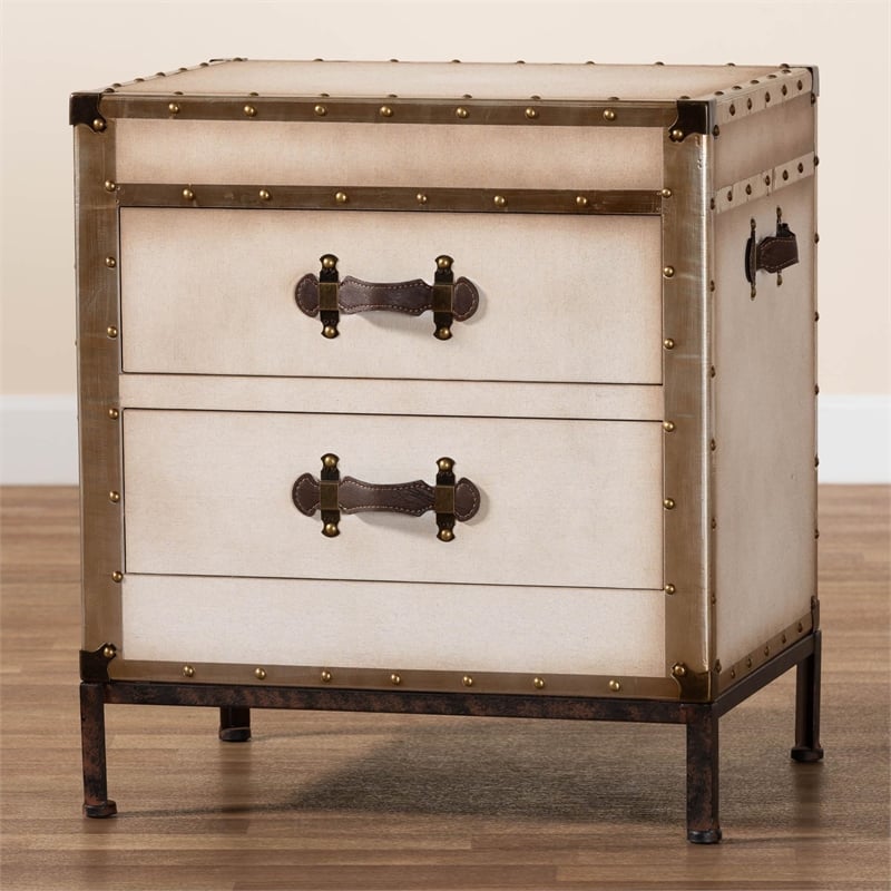 Baxton Studio Laura Vintage White Canvas 2-Drawer End Table Trunk