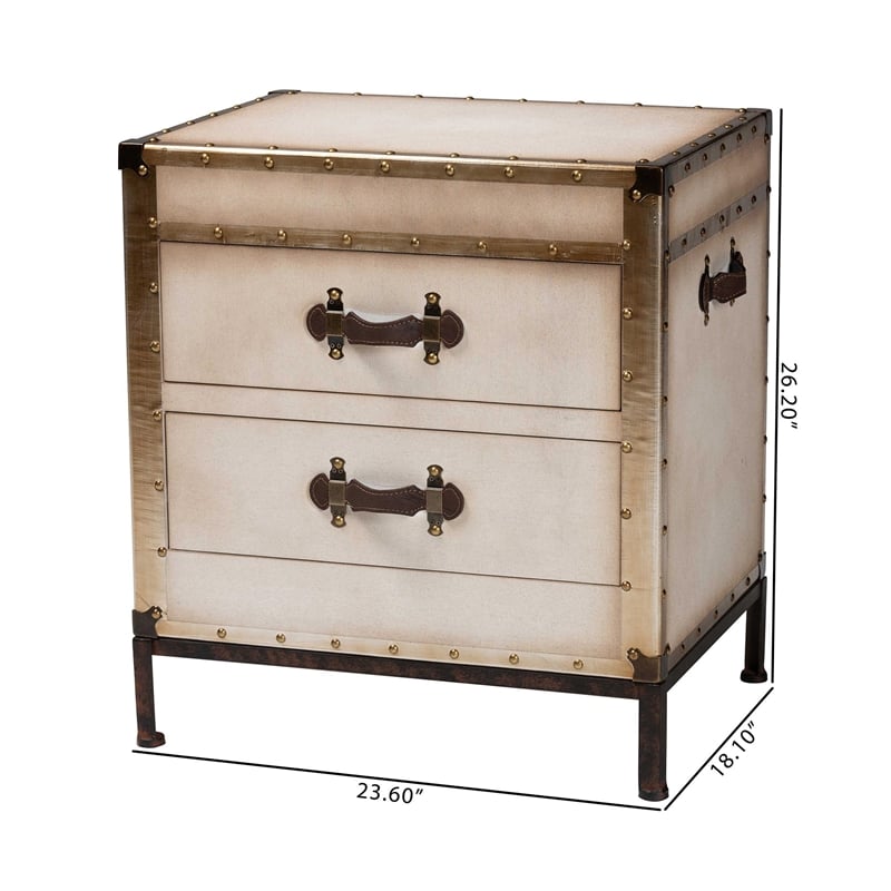 Baxton Studio Laura Vintage White Canvas 2-Drawer End Table Trunk