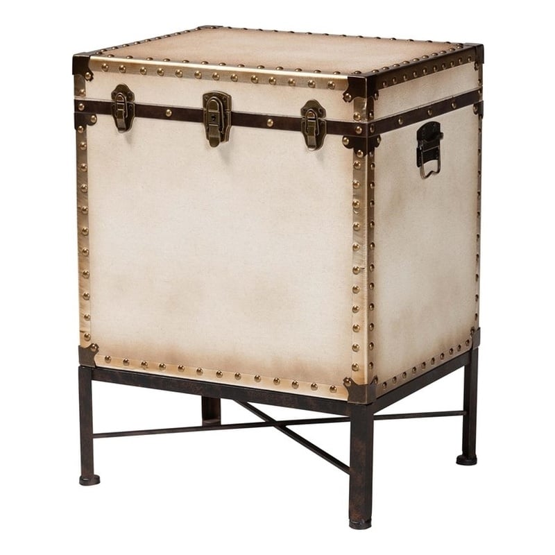 Baxton Studio Laura Vintage White Canvas Lift-Top Trunk End Table